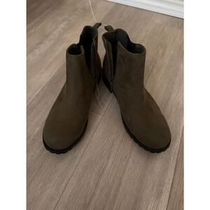 Sonoma Olive Green Suede Ankle Booties with Side Zip